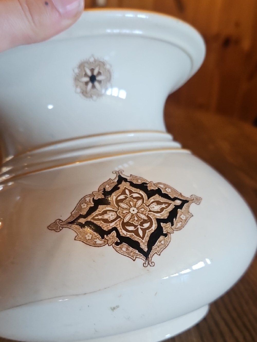 White Ceramic Decorative Vase with Gold Trim - Picture 11 of 14